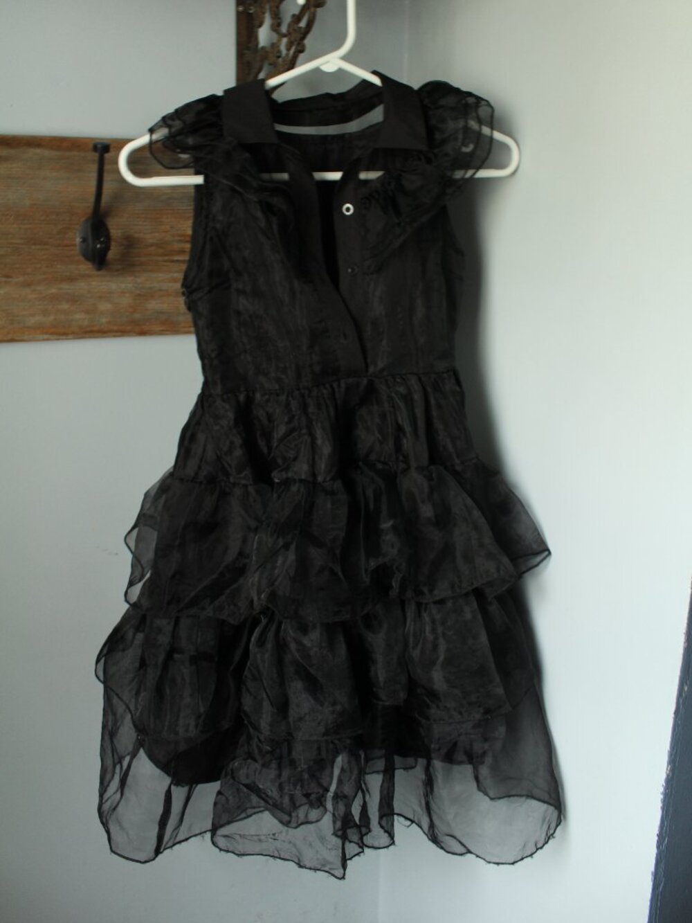 Wednesday Size 6 Girls Goth Sheer Black Ruffled Dress